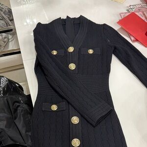 Balmain Black Mini Dress with Gold Buttons